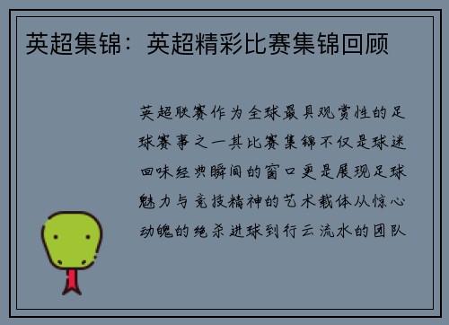 英超集锦：英超精彩比赛集锦回顾